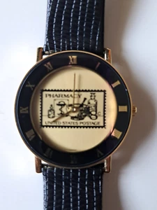 Orologio da polso vintage farmacia francobollo con cinturino in vera pelle - necessita di batteria - Foto 1 di 4