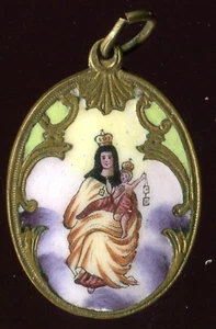French, Antique Religious Medal. Saint Virgin Mary. Enamel Pendant. - Picture 1 of 2