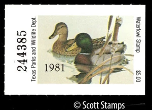 TX1 1981 Texas Duck Stamp - MNH - Mallards - Artist: Larry Hayden - 1st TX Duck - Bild 1 von 1