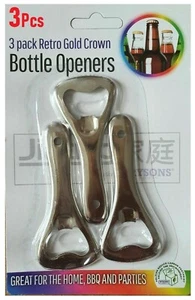 3 Stainless Steel Retro Gold Crown Bottle Opener Traditional Beer Bottles Drink - Picture 1 of 3