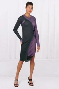 BOTTEGA VENETA Dress Green Purple Sz 2 Ribbed Silk Knit Cutout Twist Detail NWT - Picture 1 of 10