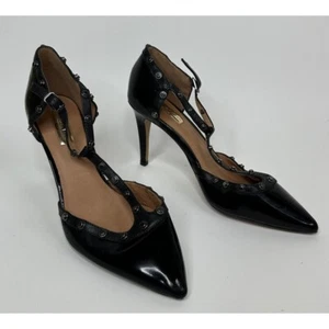 Halogen Heels Women’s 8.5 Studded Pointed Toe Black Patent Strappy Y2K - Picture 1 of 7