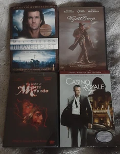 Action DVD 4 Pk-Braveheart, Wyatt earp, Casino Royale, The Count of Monte Cristo - Picture 1 of 4