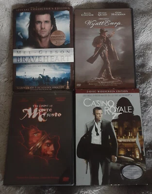 Action DVD 4 Pk-Braveheart, Wyatt earp, Casino Royale, The Count of Monte Cristo - Image 1 of 4