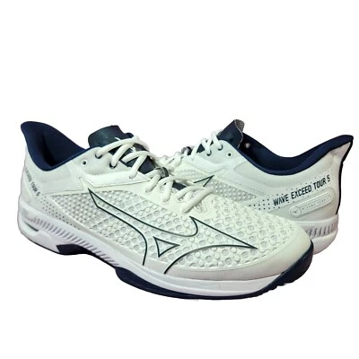 Zapato Tenis MIZUNO Wave Exceed Tour 5 AC $135 Talla 13 Blanco Vestido Azul Foto 1 de 4