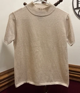 Sag Harbor Blouse Gold Mock Neck Short Sleeve Sz Small - Picture 1 of 5