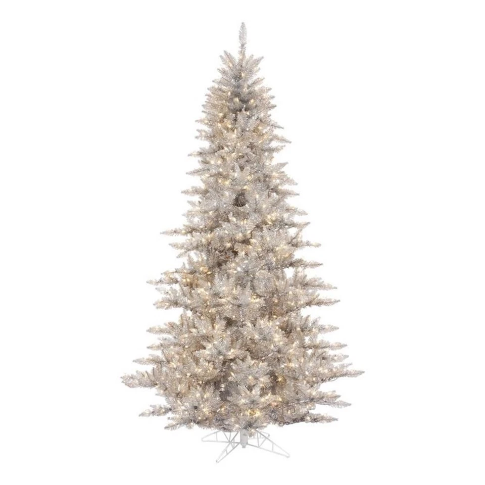 Vickerman 78" PVC Abeto Dura-iluminado LED Árbol de Navidad Artificial en Oropel Plateado Foto 1 de 1