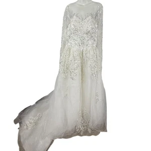 Abito da sposa Illusion scollo a cuore manica lunga perline abito da ballo bianco sporco 16 - Foto 1 di 16