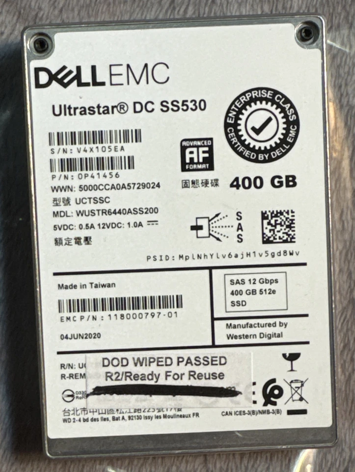 Dell EMC 6XD6N 400GB TLC SAS 512e SSD 2.5" 12GBPS  0B40481 WUSTR6440ASS200 - Image 1 of 4