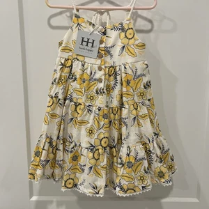 Vestido de sol floral alto hippie niño pequeño 3T botones lazo trasero - Imagen 1 de 5