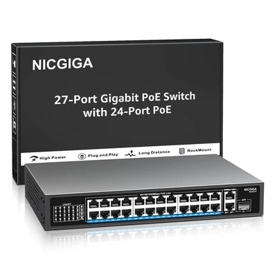 24-Port Gigabit PoE Switch with 24 PoE+@300W, 2 Gigabit Uplink Ports, 1 SFP, ... - Image 1 of 4