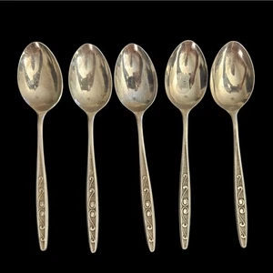 Set of 5 Rutgers Stainless Tablespoons Japan Swirl Scroll Pattern Flatware Vtg - Picture 1 of 4