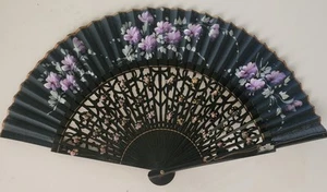 Antique 19th Century Victorian Silk Wood Handpainted Hand Fan Silk Lace - Picture 1 of 3