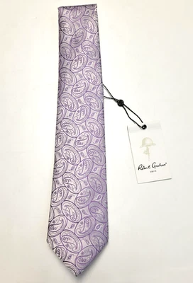 Nueva corbata para hombre Robert Graham 100 % seda lavanda púrpura azul cisne cachemira $98 Foto 1 de 4