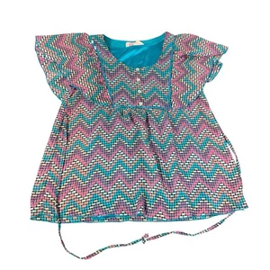 Candie's Mädchen M 10/12 Chiffon Mixed Media Zick Zack Bluse ~ elegantes Top - Bild 1 von 8
