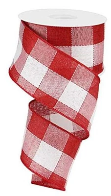Woven Check Wired Edge Ribbon - 10 Yards () 2.5" Red, White - Image 1 of 2