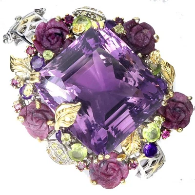 925 Sterling Silver Bangle Antique Amethyst 117ct Ruby Handmade Gemstone 7inches - Image 1 of 4