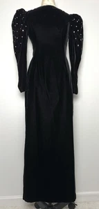Daniella Vtg 80s Black Velvet Rhinestone Gown Tagged 14 Fits S/4–6 - Picture 1 of 14