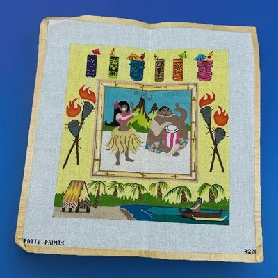 Patty Paints Hand Painted Needlepoint Canvas Hawaii Tiki Hawaiian Tropical 17ct - Image 1 of 4