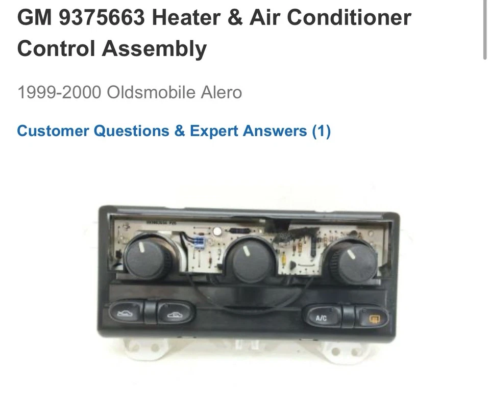 Control de calefacción y aire acondicionado GM 9375663 ASM 1999-2000 Oldsmobile Alero NUEVO Foto 1 de 1