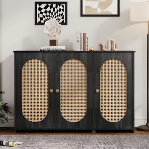 Modern Sideboard Buffet Accent Storage Cabinet 3 Rattan Doors Adjustable Shelves - Picture 1 of 22