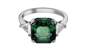 Swarovski 5515712 Anello Attract Trilogy Verde Placcato Rodio Taglia 52 - Foto 1 di 2