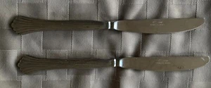 2 STANLEY ROGERS CO. TABLE KNIVES DRAMA STAINLESS FLAIR FAN HANDLE (V956) KOREA - Picture 1 of 3