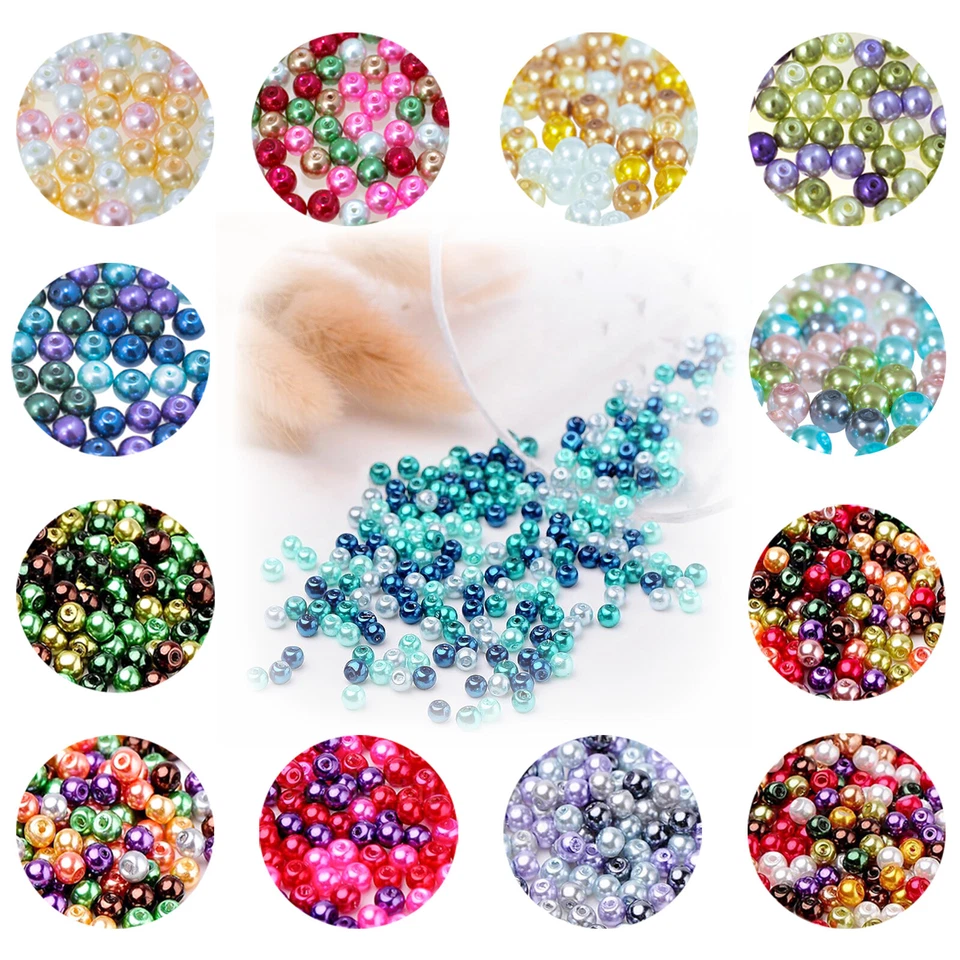 200 Glas-Perlen rund 6mm Fädelperlen Bastelperlen Glasperlen Farbmix (0,03€/1Stk - Bild 1 von 1