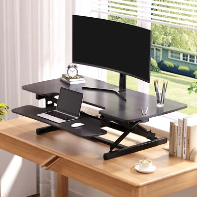 FLEXISPOT Home Office Desk Riser Adjustable Standing Desk Converter, Black - Image 1 of 4