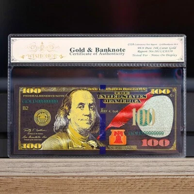 100mg 24K Black Gold 2009 $100 Dollar Bill Federal Reserve Banknote White COA - Image 1 of 2