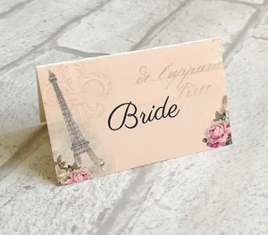 Tischkarten Hochzeit Gast Tisch Namen - Pastell Rosa Paris Vintage 10er Set - Bild 1 von 4