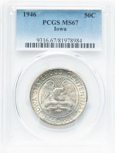 1946 - Iowa Commemorative Half Dollar - PCGS MS67 - LUSTROUS SUPERB GEM! WOW! - Picture 1 of 2
