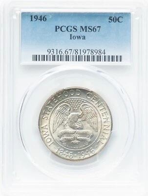 1946 - Iowa Commemorative Half Dollar - PCGS MS67 - LUSTROUS SUPERB GEM! WOW! - Image 1 of 2