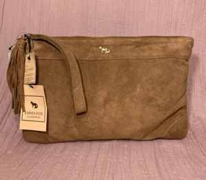 NWT EMMA FOX DALES LARGE CLUTCH COGNAC SUEDE BAG $98 - Foto 1 di 9