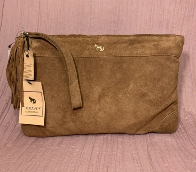 NWT EMMA FOX DALES LARGE CLUTCH COGNAC SUEDE BAG $98 - Image 1 of 4