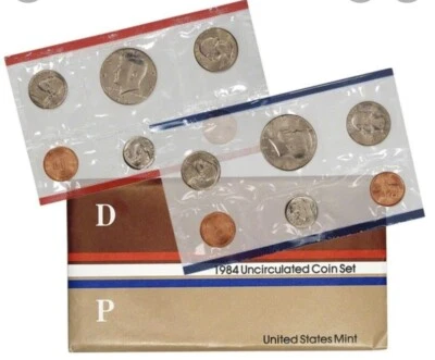 1984 P&D Mint Set Brilliant Uncirculated US with Envelope & COA (10 Coin Set) - Image 1 of 4