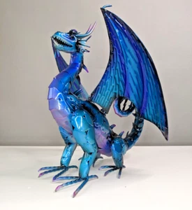 Wind & Weather Iridescent Purple & Blue Metal Indoor/Outdoor Dragon Sculpture - Picture 1 of 13