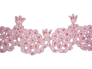 Unotrim 4" Rosa Satin Braut Perlen Pailletten Kordel Spitze Trim mit Cut Outs - Bild 1 von 1