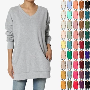 TheMogan S~3X Casual Cozy Oversized V-Neck Fleece Pullover Sweatshirts - Picture 1 of 229