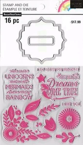Juego de estampillas y troqueles de recuerdos 16 piezas sirenas encantadoras flores borde fantasía - Imagen 1 de 2