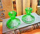 Vintage Green Depression Glass Candlesticks c.1930 DETAILS candle lime green