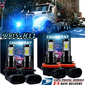 For Kenworth T680 T880 2013-2019 8000K LED Headlight Bulbs Hi Low Beam Blue 4x - Picture 1 of 12