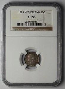 Netherlands 1895 10 cents Queen Wilhelmina Key Date NGC AU58 - Picture 1 of 5