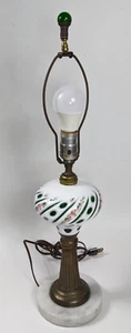 Vtg Czech Lamp, Cased glass White cut to Green, Bohemian Painted Floral - Picture 1 of 12
