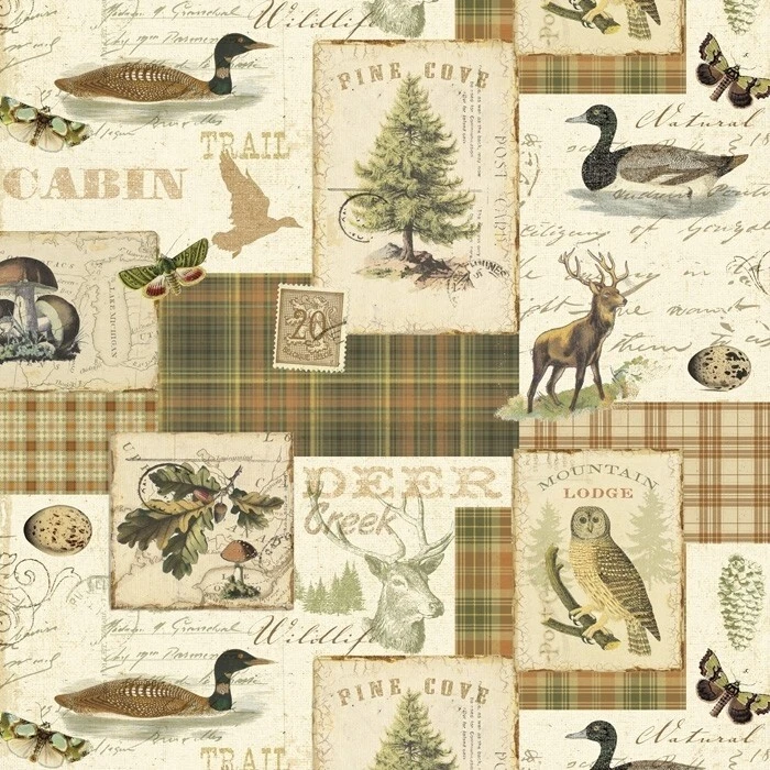 North Memories Fabric - Cabin Duck Lodge Patch Brown - David Textiles YARD - Image 1 of 1