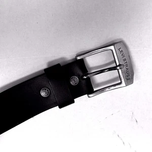 Levi Strauss Black Leather Belt Silver Buckle Mens Size 46 - Picture 1 of 8