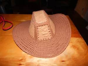 VINTAGE CROCKETED COWBOY HAT - BROWN & TAN - HAND MADE - Picture 1 of 6