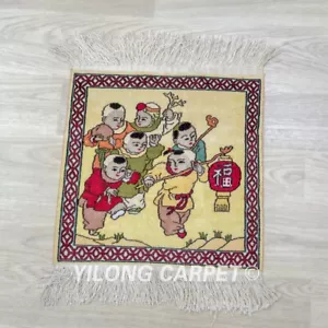 1'x1' Handmade Silk Area Rug Small Size Indoor Carpet Indoor Tapestry 023H - Picture 1 of 7