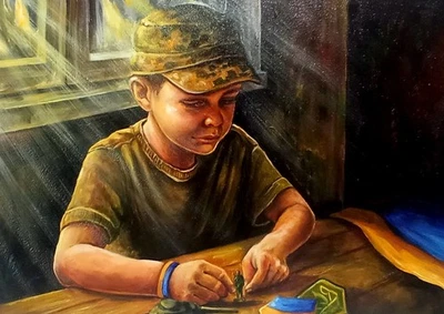 Original Painting – Ukrainian War Art – Emotional Child Life Scene Ukraine - Image 1 of 4