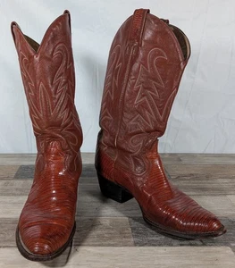 Vintage Montana 04859 Teju Iguana Lizard Cowboy Boots Rusty Brown Leather 9.5 E - Picture 1 of 20